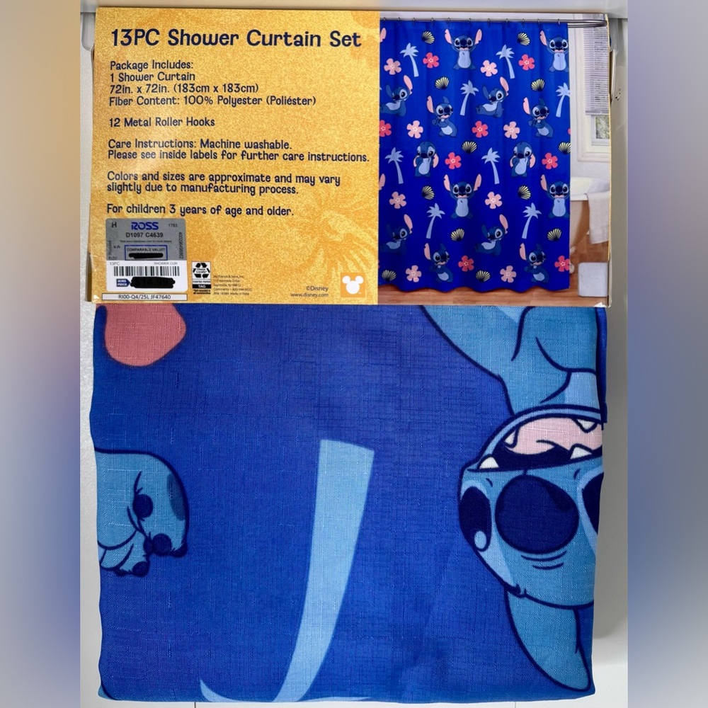 Disney Stitch Shower Curtain Set - Blue with Pink Accents - Picture 2 of 3